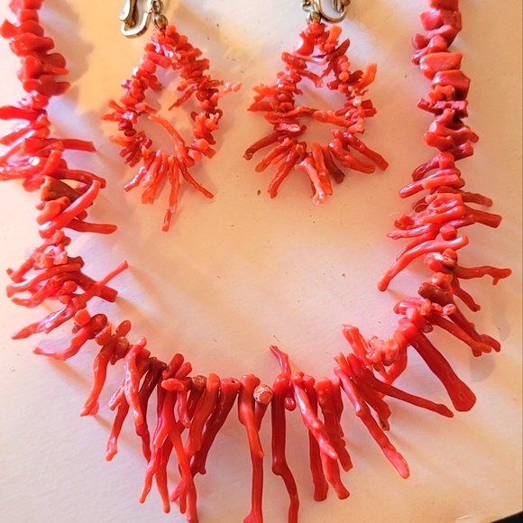 Vtg RED BRANCH CORAL 🪸 NECKLACE & EARRINGS SET - Picture 2 of 5
